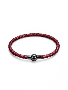 Linx Burgundy Leather Braided Cord Bracelet with Black Magnetic Clasp